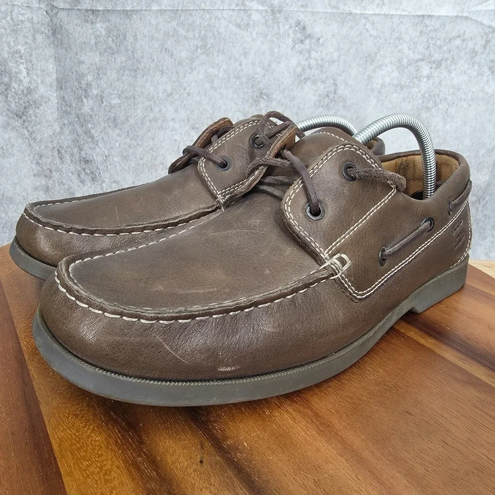 Ecco Boat Shoes Mens EU‎ 44 US 10 - 10.5 Brown Leather Slip On Loafers Casual